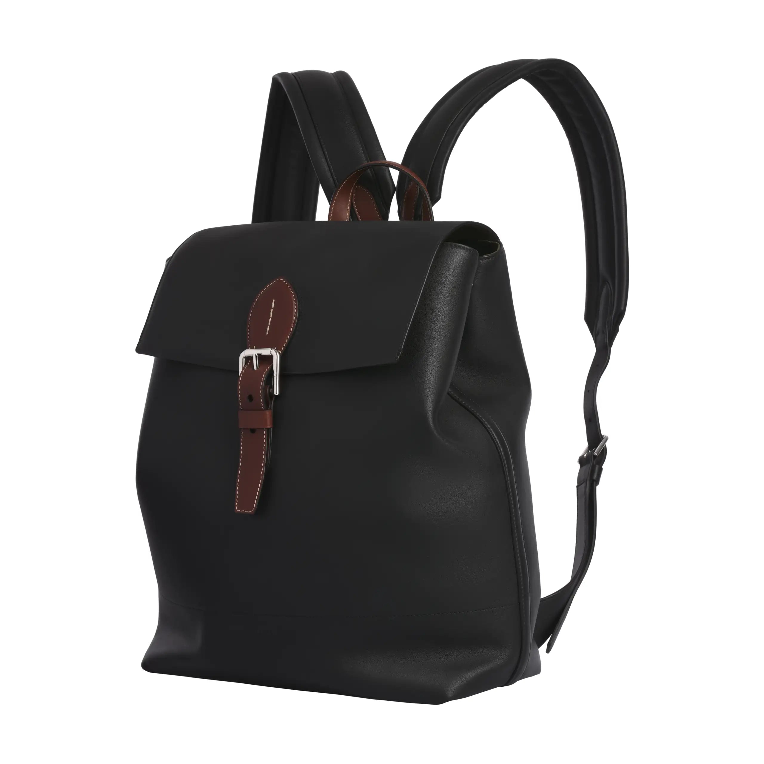 Ralph Lauren Smooth Calf Leather Backpack in Black with Brown Details SARTALE