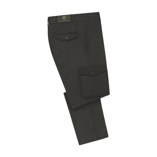 Richard J. Brown Slim - Fit Flannel Cargo Trousers in Dark Green Melange - SARTALE