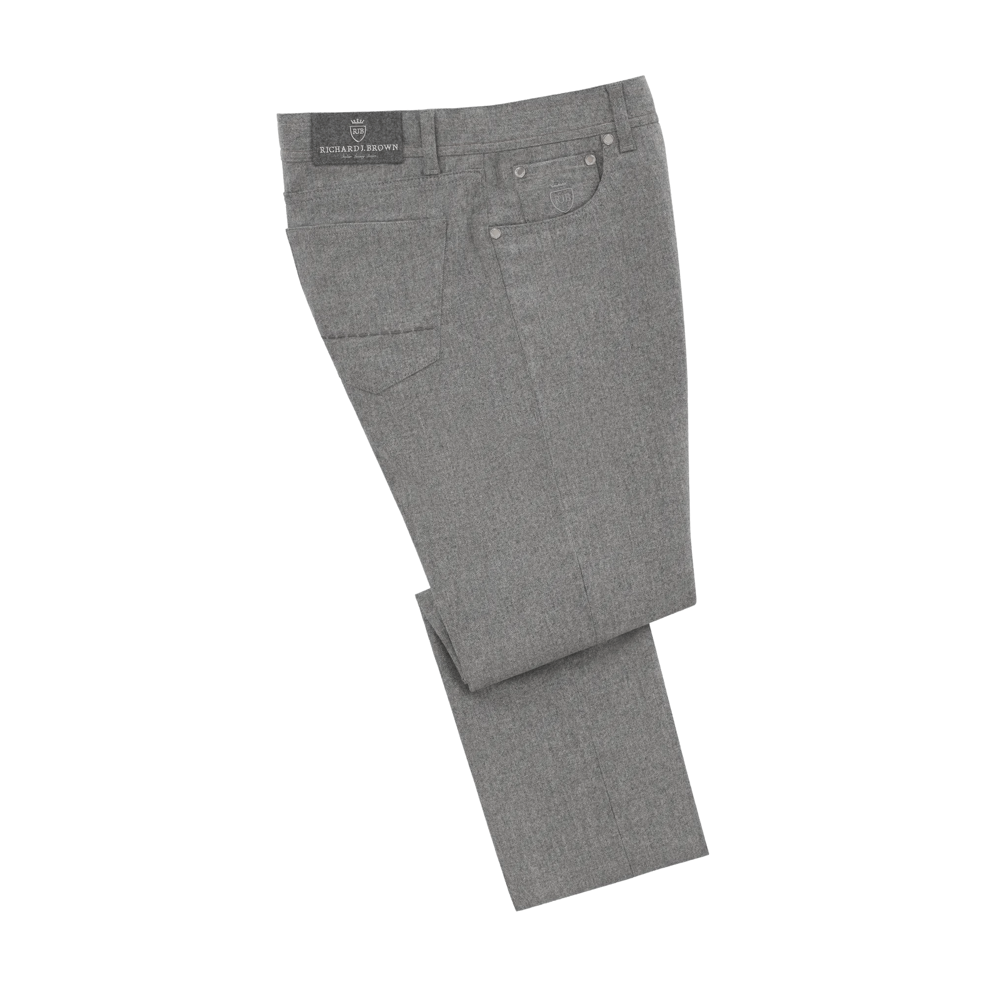 Richard J. Brown Slim Fit Stretch Wool 5 Pocket Trousers in Grey Melange