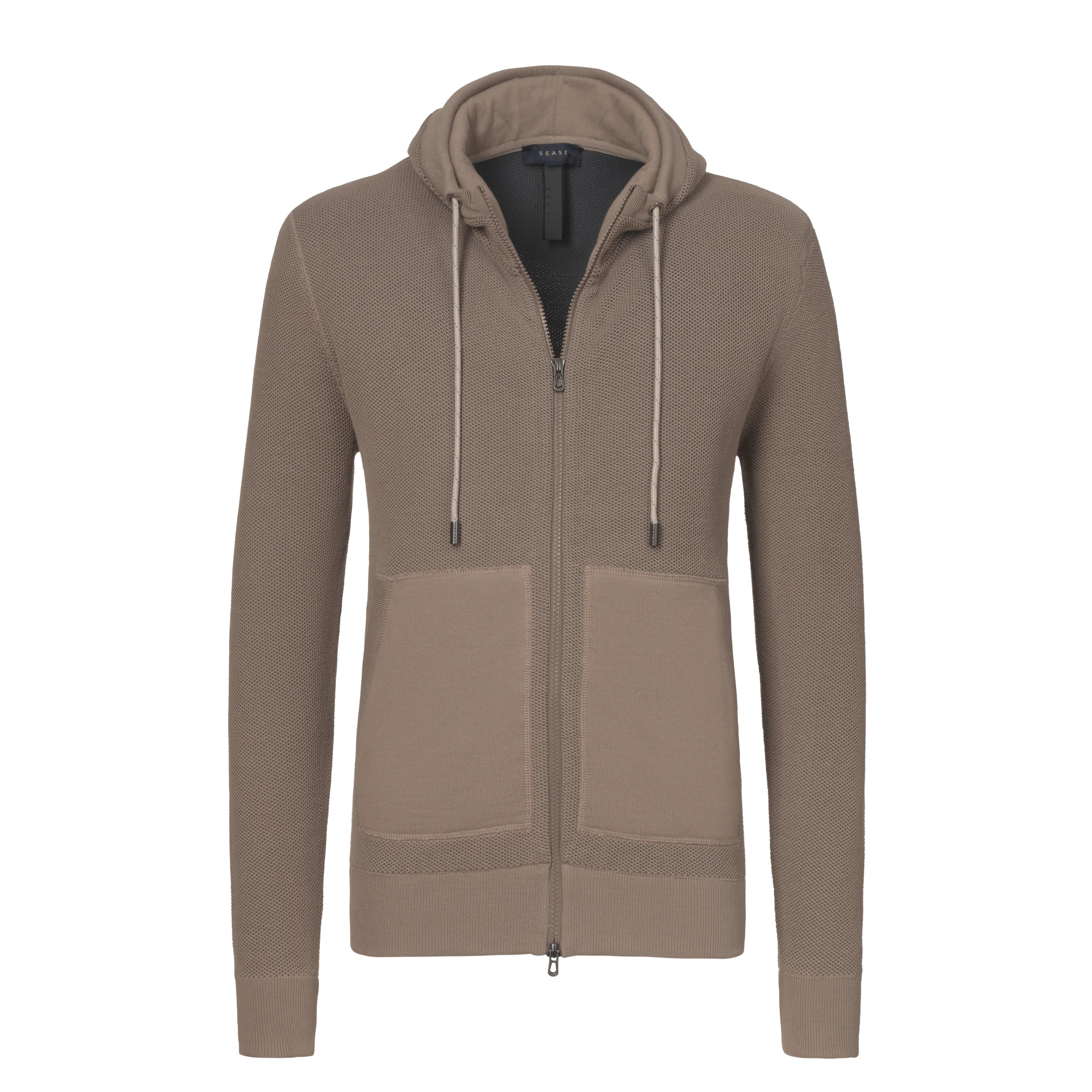 Cotton-Blend Drawstring Hoodie in Sand with a Zipper