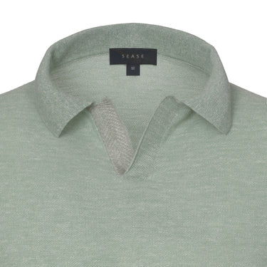 Sease V - Neck Linen and Cotton - Blend Polo Shirt in Crystal Water - SARTALE