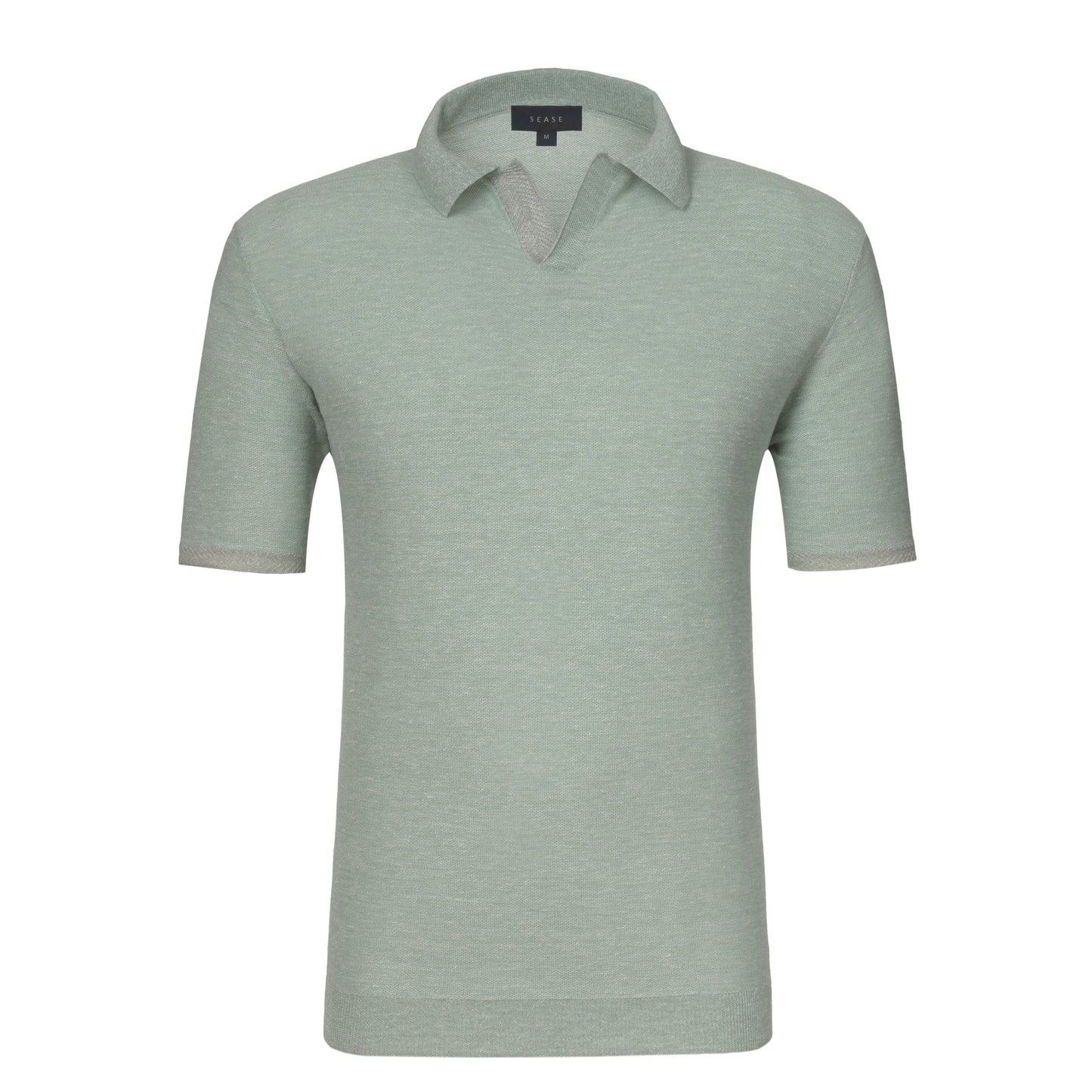 Sease V - Neck Linen and Cotton - Blend Polo Shirt in Crystal Water - SARTALE
