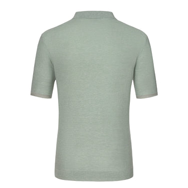 Sease V - Neck Linen and Cotton - Blend Polo Shirt in Crystal Water - SARTALE