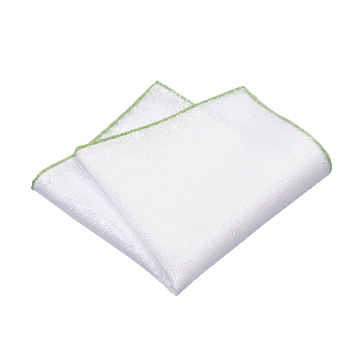 Simonnot Godard Cotton - Linen Pocket Square in White and Light Green - SARTALE