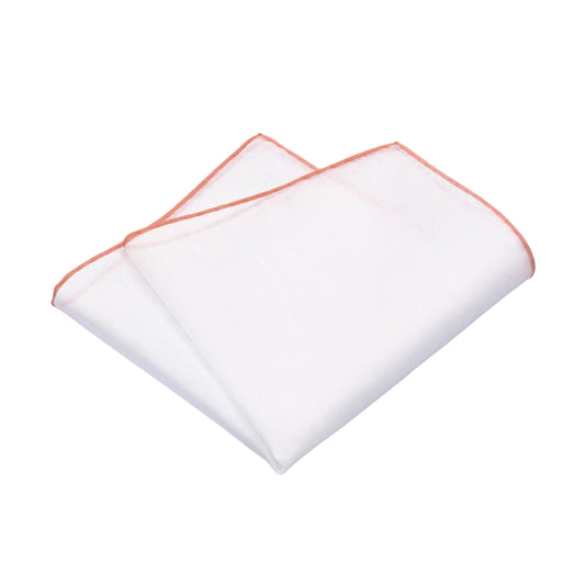 Simonnot Godard Cotton - Linen Pocket Square in White and Orange - SARTALE