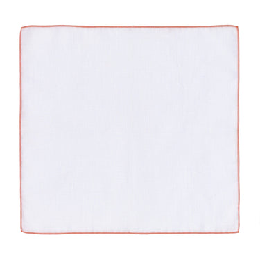 Simonnot Godard Cotton - Linen Pocket Square in White and Orange - SARTALE