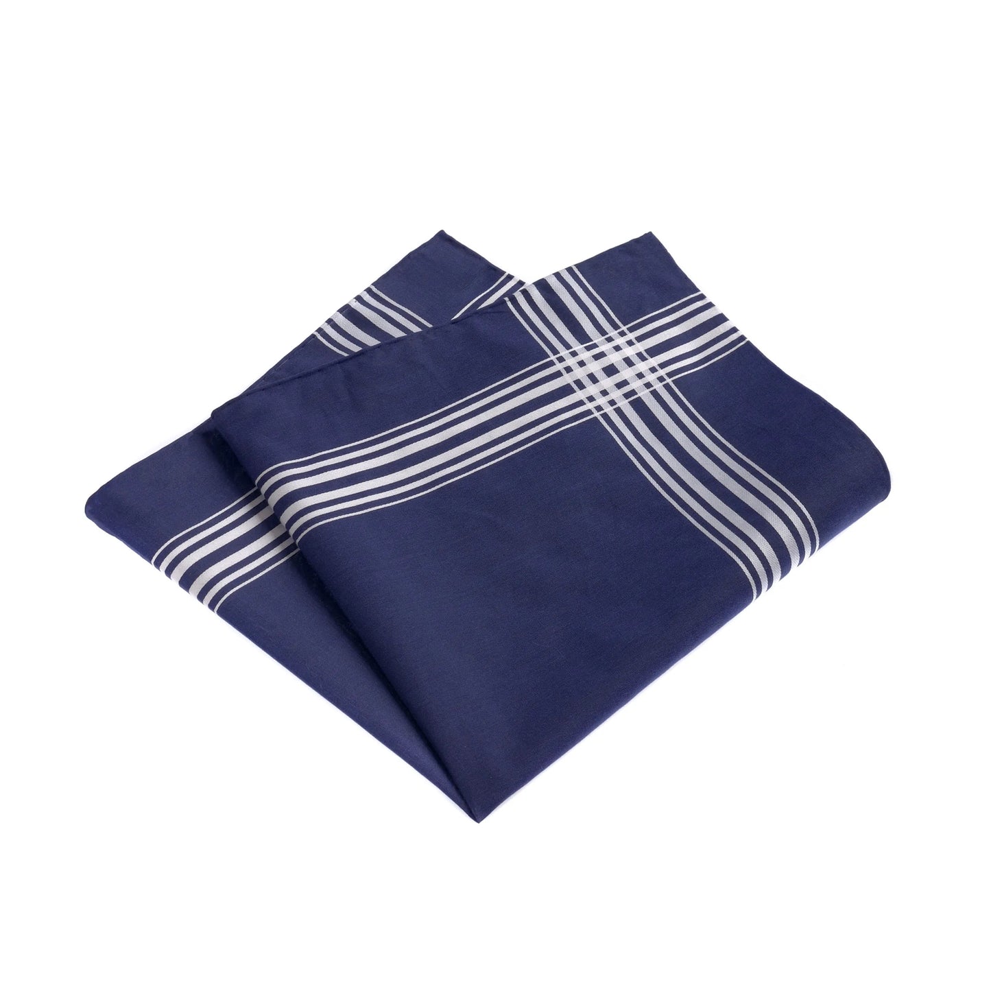 Simonnot Godard Cotton Pocket Square in Dark Blue with White Stripes - SARTALE