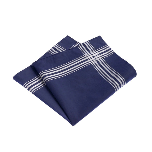 Simonnot Godard Cotton Pocket Square in Dark Blue with White Stripes - SARTALE