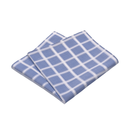 Simonnot Godard Windowpane Cotton Pocket Square in Blue - SARTALE