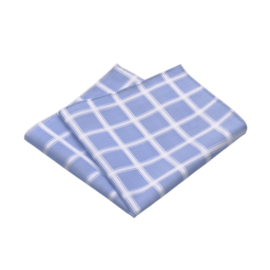 Simonnot Godard Windowpane Cotton Pocket Square in Light Blue - SARTALE