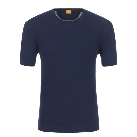 Svevo Linen Crew - Neck T - Shirt in Blue Melange - SARTALE