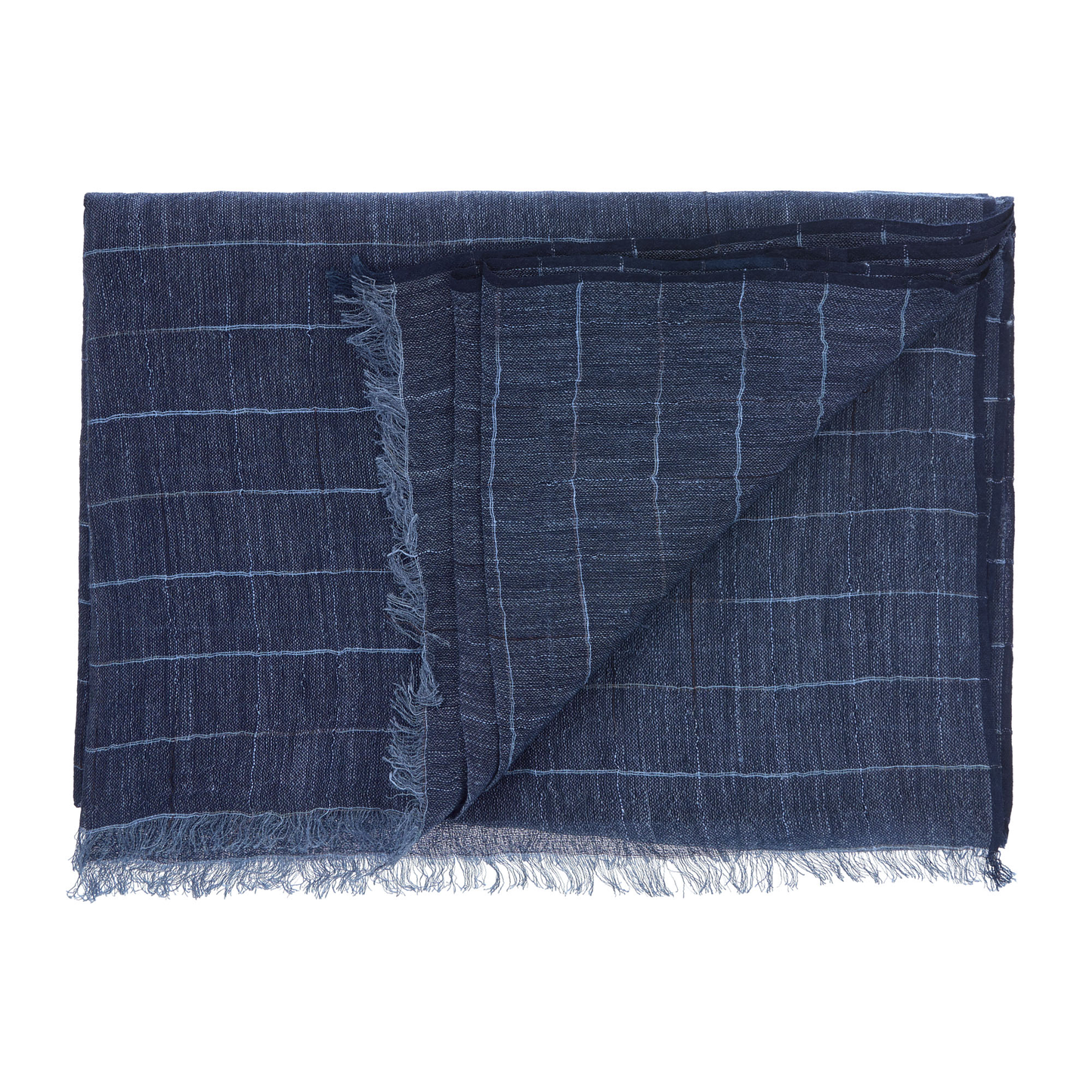 Cesare Attolini Fringed Striped Linen and Cashmere-Blend Scarf in Dark Blue - SARTALE