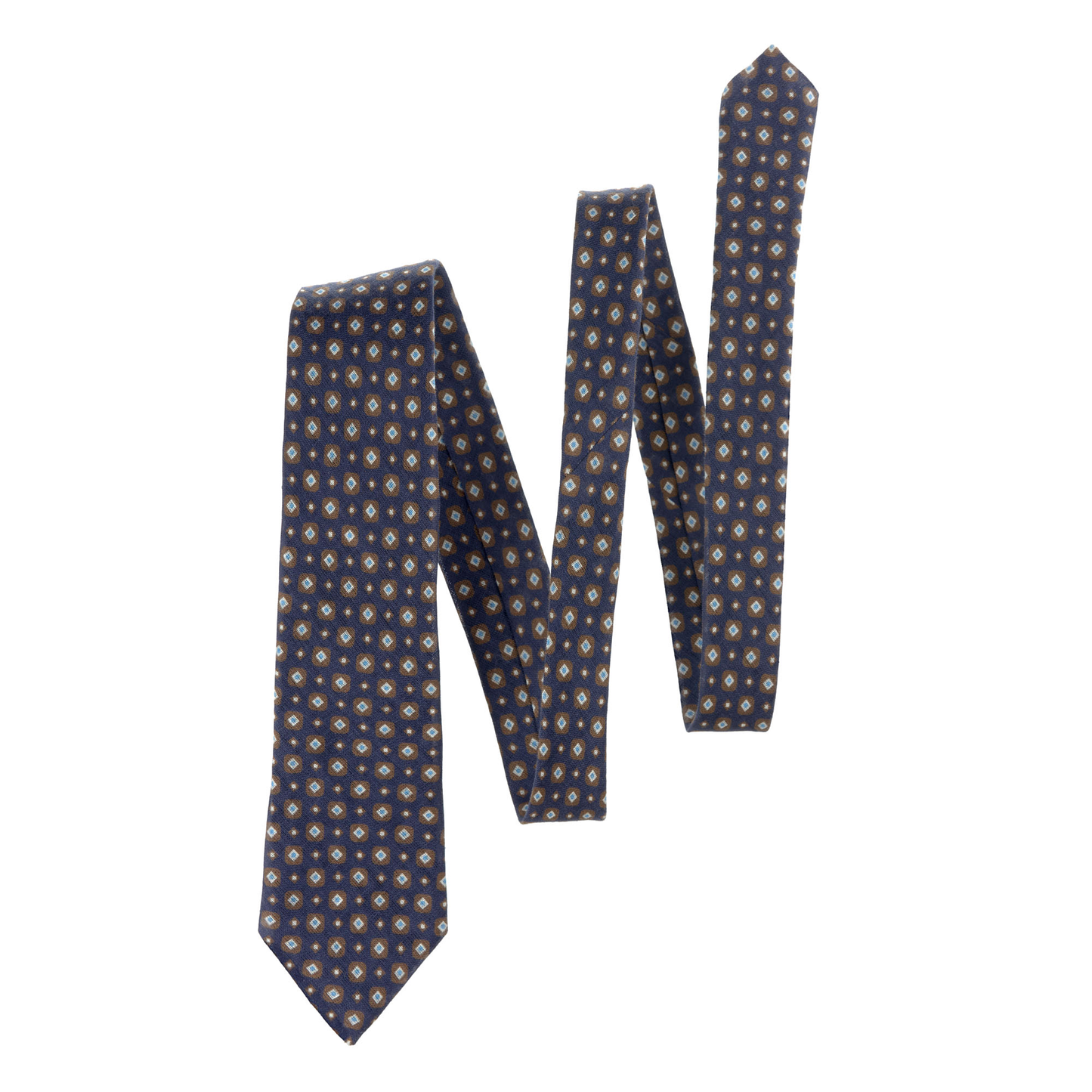 Hand-Printed Linen Tie in Blue