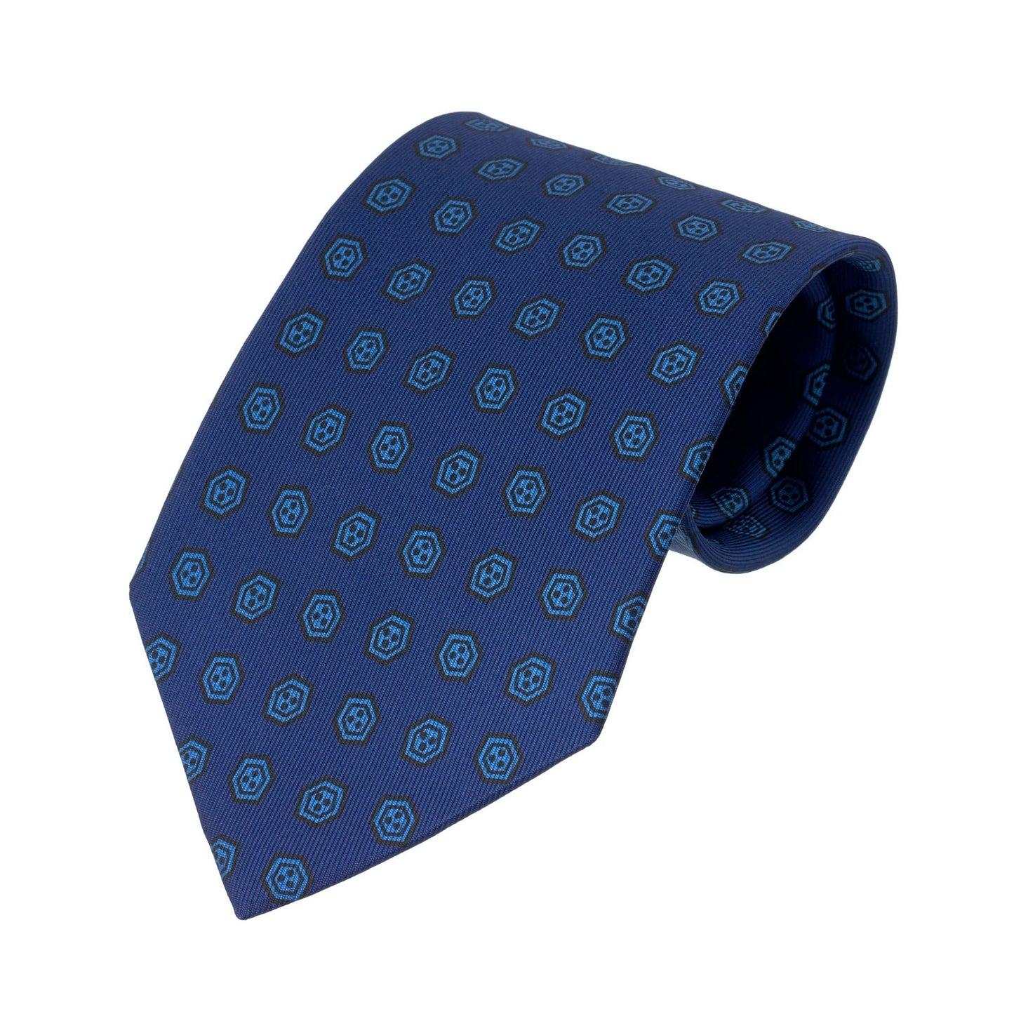 Cesare Attolini Hand-Printed Silk Tie in Blue - SARTALE