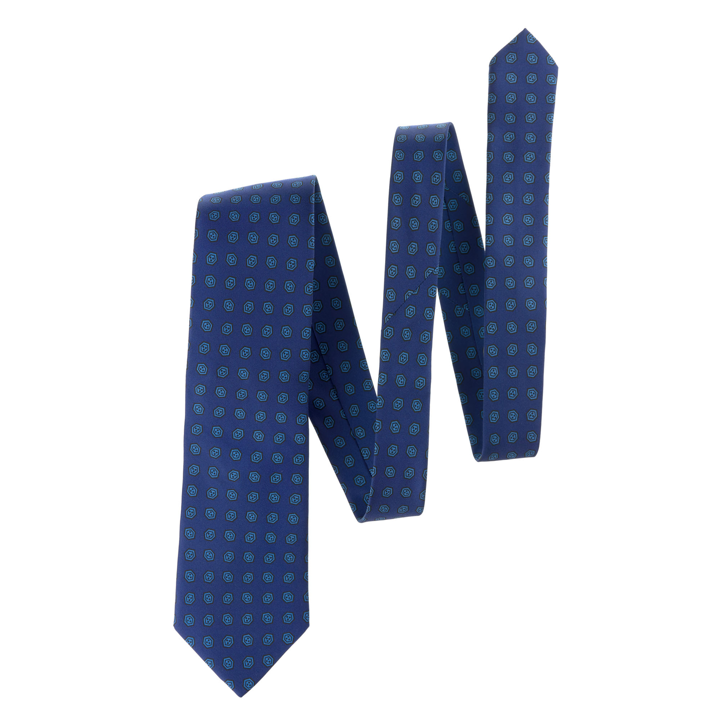 Hand-Printed Silk Tie in Blue