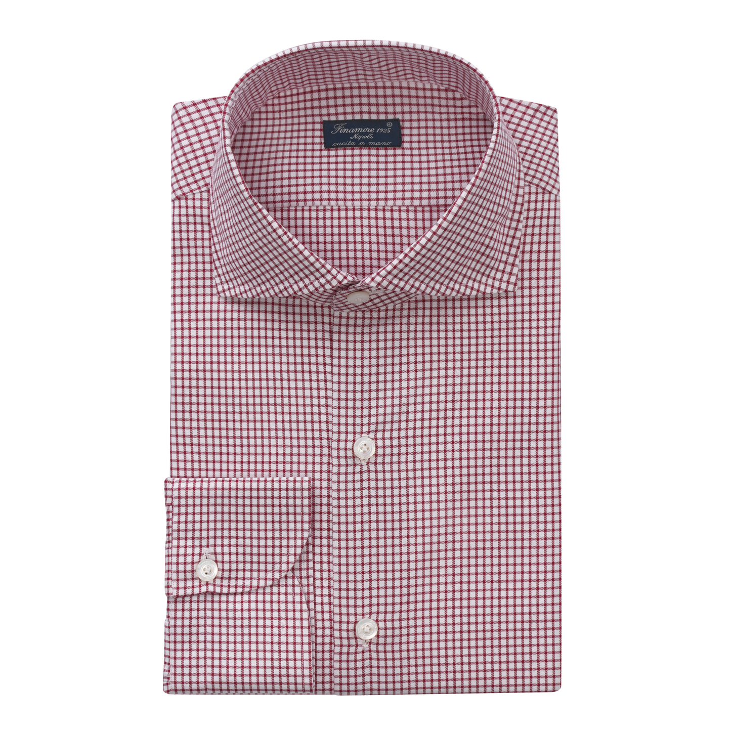 Finamore Checked Cotton Shirt in Wine Red - SARTALE