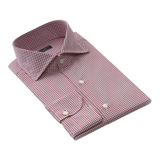 Finamore Checked Cotton Shirt in Wine Red - SARTALE