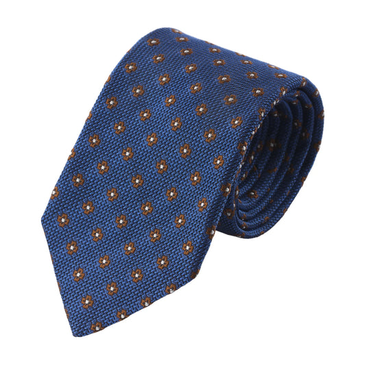 Woven Lined Blue Tie with Floral Design