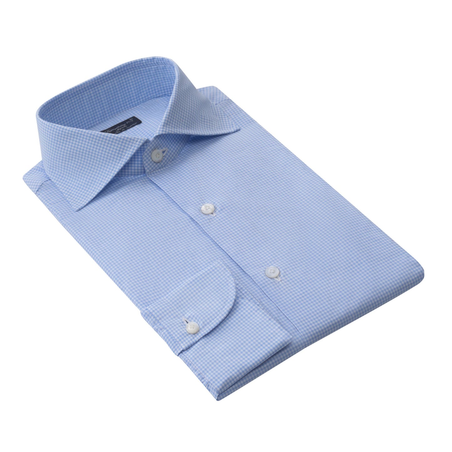 Finamore Checked Classic Napoli Shirt in Sky Blue - SARTALE