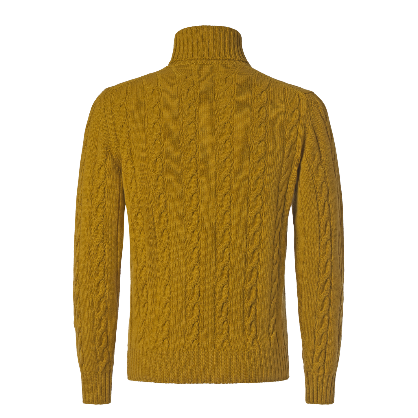 Luciano Barbera Turtleneck Cable-Knit Wool, Silk and Cashmere-Blend Sweater in Mustard Yellow - SARTALE