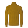 Luciano Barbera Turtleneck Cable-Knit Wool, Silk and Cashmere-Blend Sweater in Mustard Yellow - SARTALE