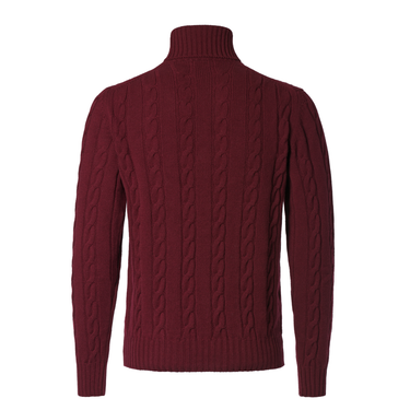 Luciano Barbera Turtleneck Cable-Knit Wool, Silk and Cashmere-Blend Sweater in Burgundy - SARTALE