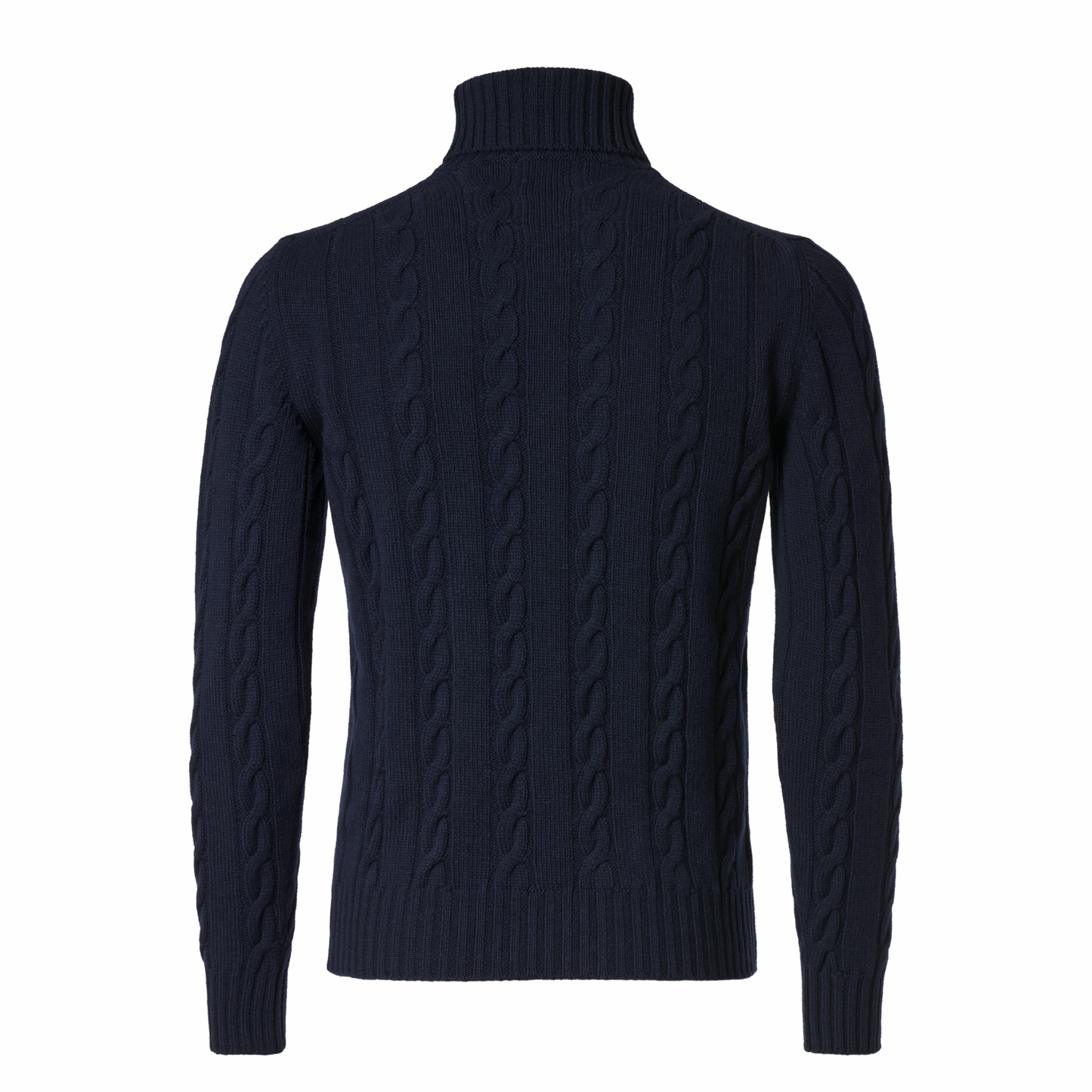Luciano Barbera Turtleneck Cable-Knit Wool, Silk and Cashmere-Blend Sweater in Navy Blue - SARTALE