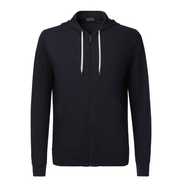 Zimmerli Stretch-Cotton Zip-Up Hoodie in Navy Blue - SARTALE