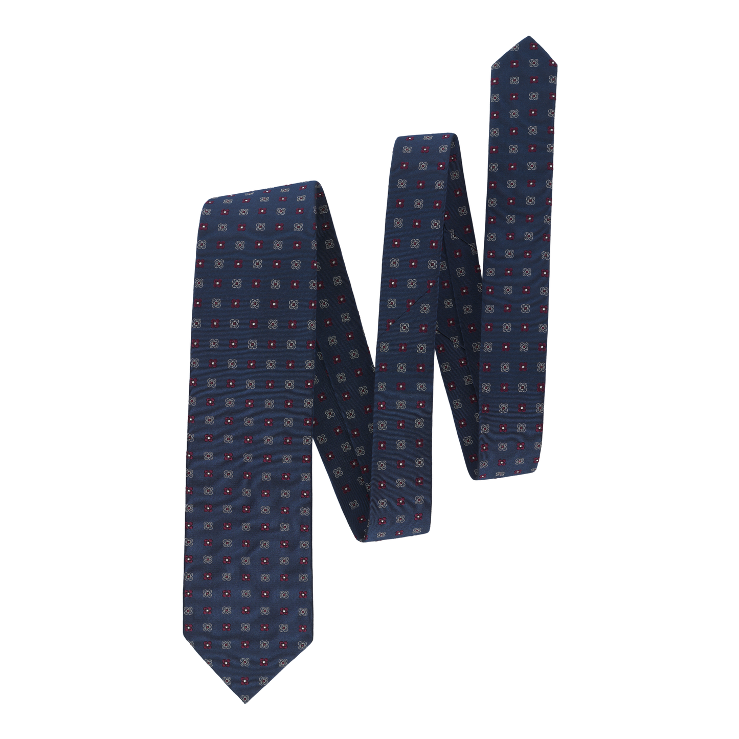 Woven Blue Silk Tie with Flower Design