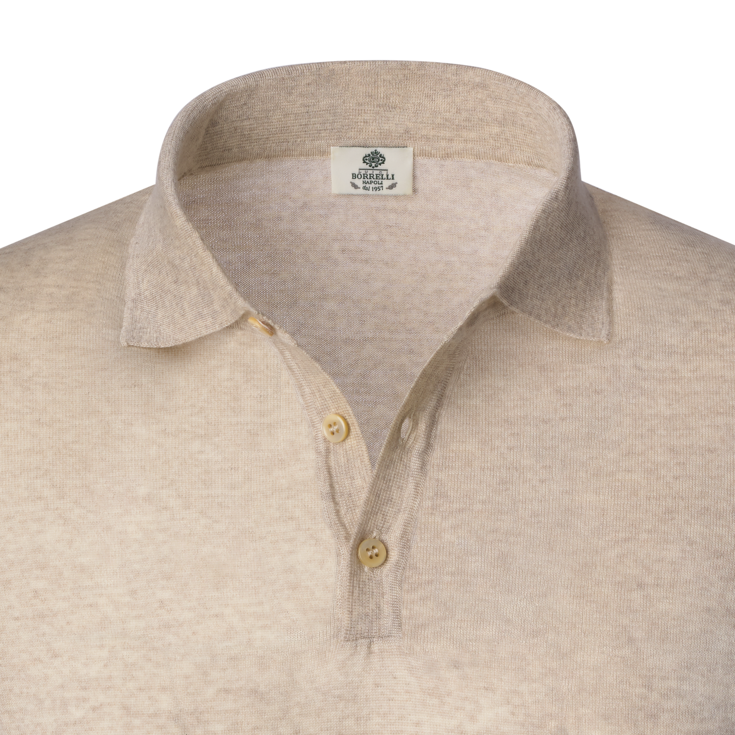 Luigi Borrelli Virgin Wool, Silk and Cashmere-Blend Long Sleeve Polo Shirt in Beige - SARTALE