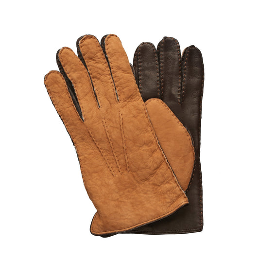 Malo Shearling-Lined Suede Leather Gloves in Cognac - SARTALE