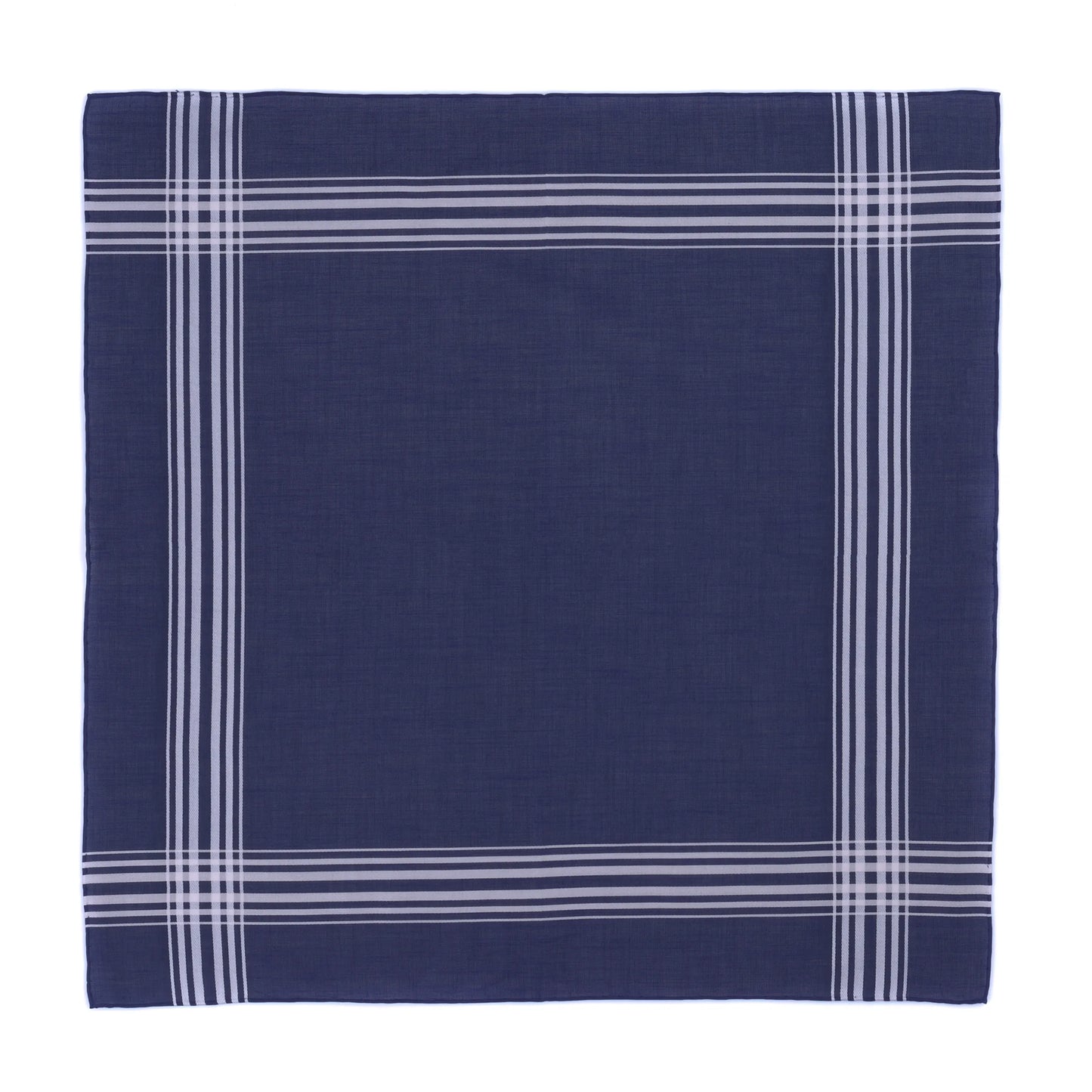 Cotton Pocket Square in Dark Blue with White Stripes