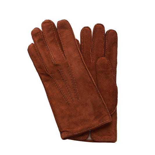 Emanuele Maffeis Cashmere-Lined Suede Gloves in Cognac Brown - SARTALE