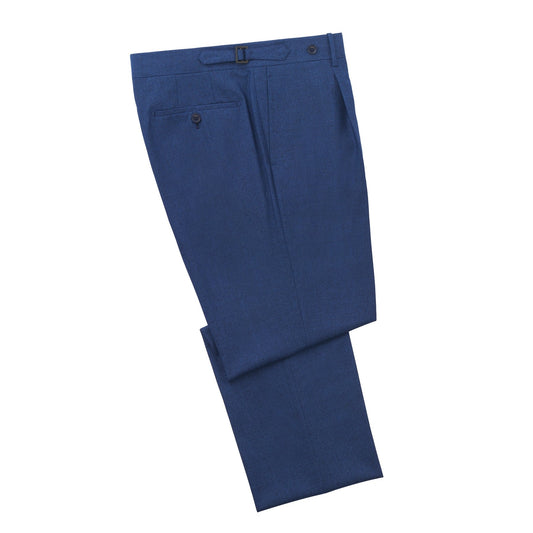 Rota Regular-Fit Pleated Wool and Silk-Blend Blue Trousers with Buckle Waist Adjusters - SARTALE