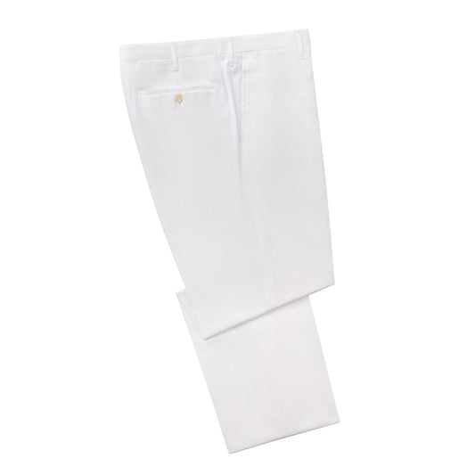 Rota Regular-Fit Pleated Elegant Twill Cotton White Trousers - SARTALE