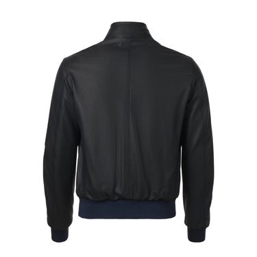 Alfredo Rifugio Leather Bomber Jacket in Dark Blue - SARTALE