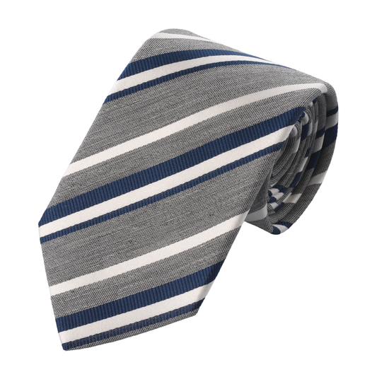 Regimental Silk-Blend Tie in Silver Grey, Blue and White