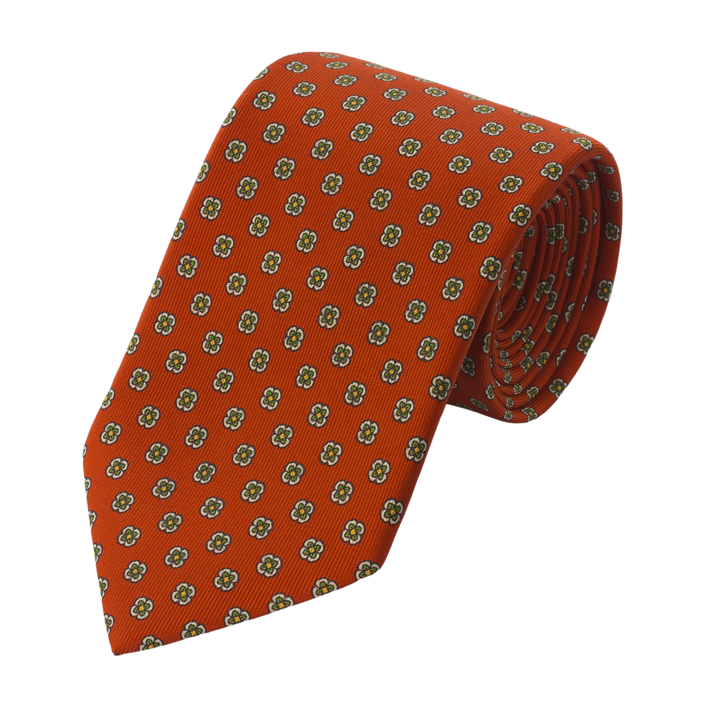 Woven Silk Lined Tie with Red Flower Design