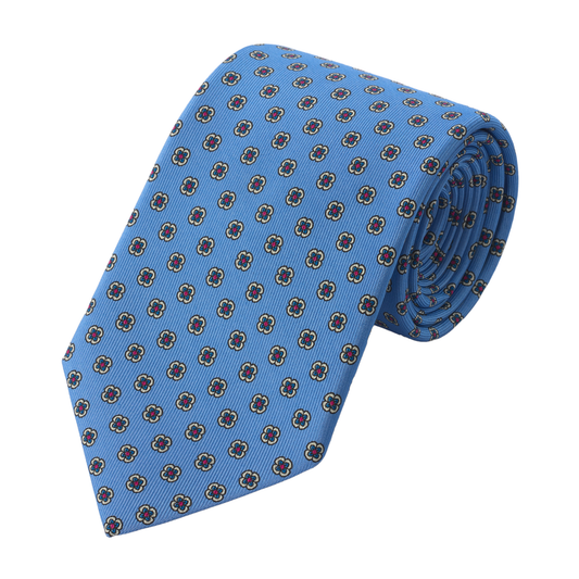 Gewebte, mit Seide gefütterte Krawatte mit blauem Blumenmuster