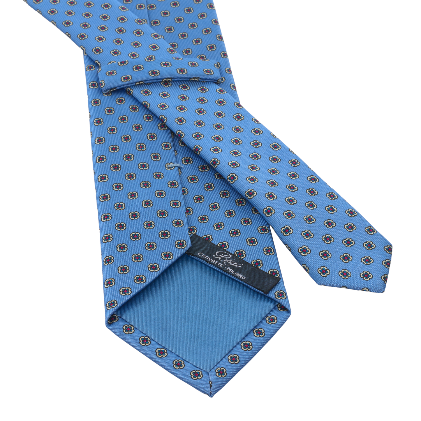 Woven Silk Lined Tie with Blue Flower Design