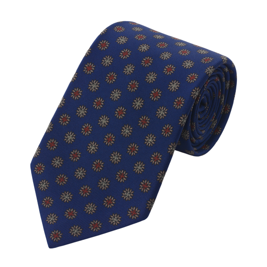 Blaue Krawatte mit Seidendruck und Design