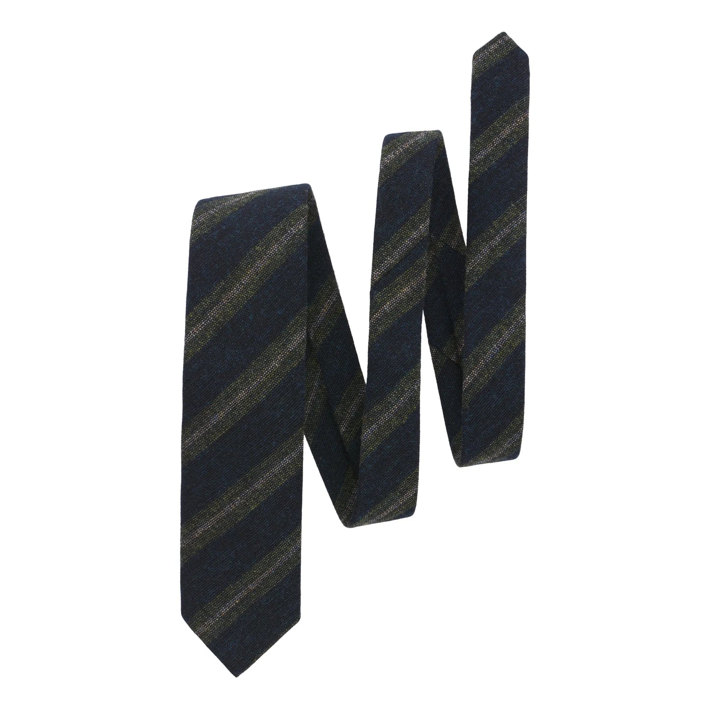 Regimental Woven Wool Tie in Green and Blue