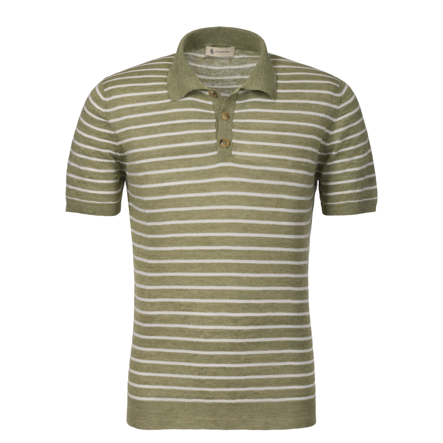 Striped Cotton-Blend Polo Shirt in Olive Green and White