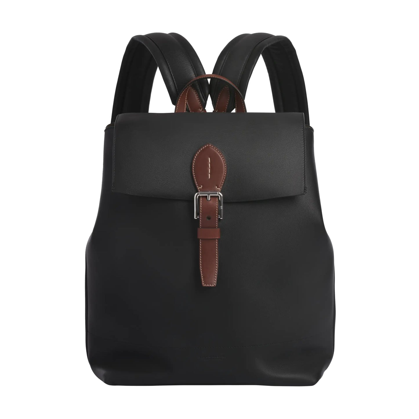 Smooth Calf Leather Backpack in Black with Brown Details