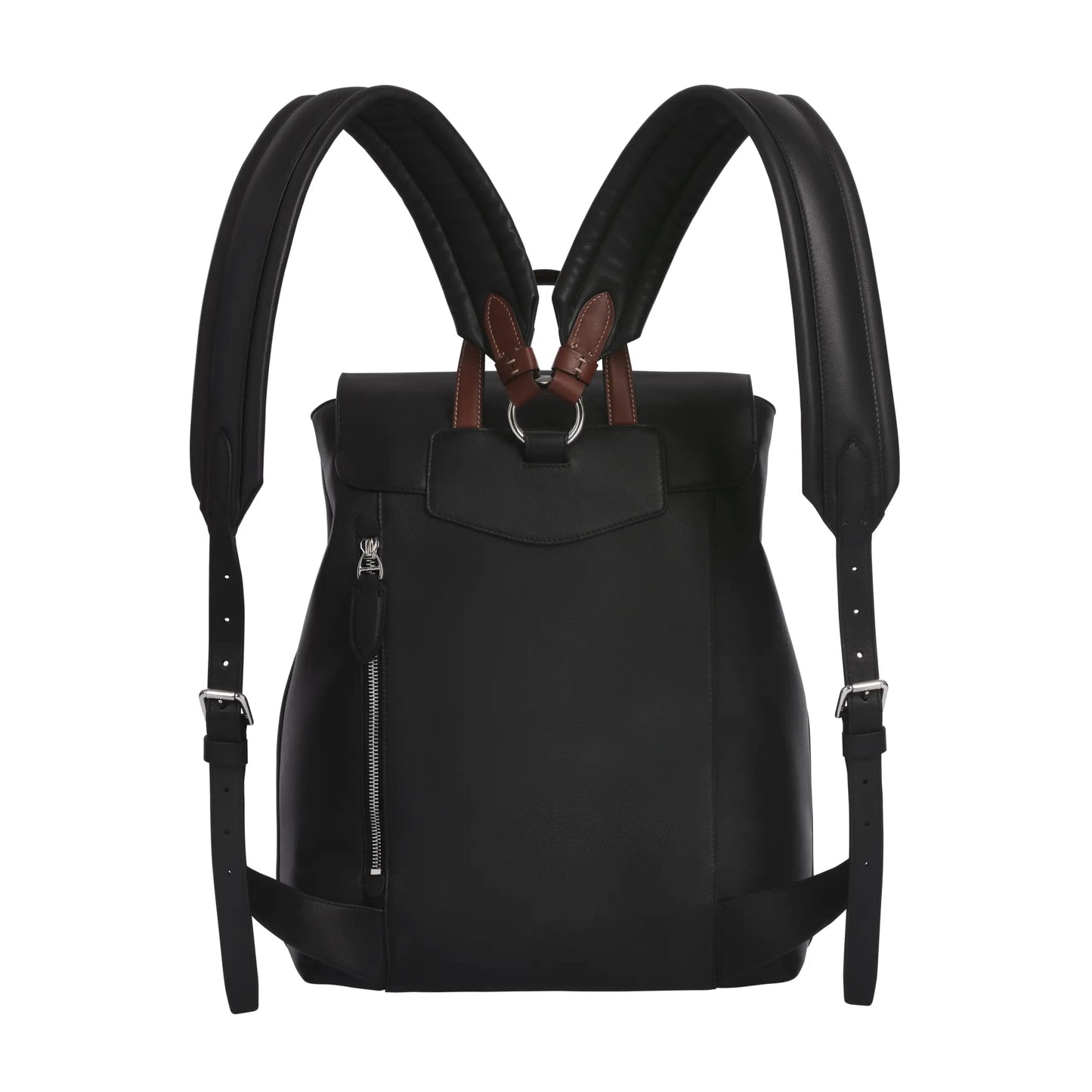 Rucksack aus glattem Kalbsleder in Schwarz mit braunen Details