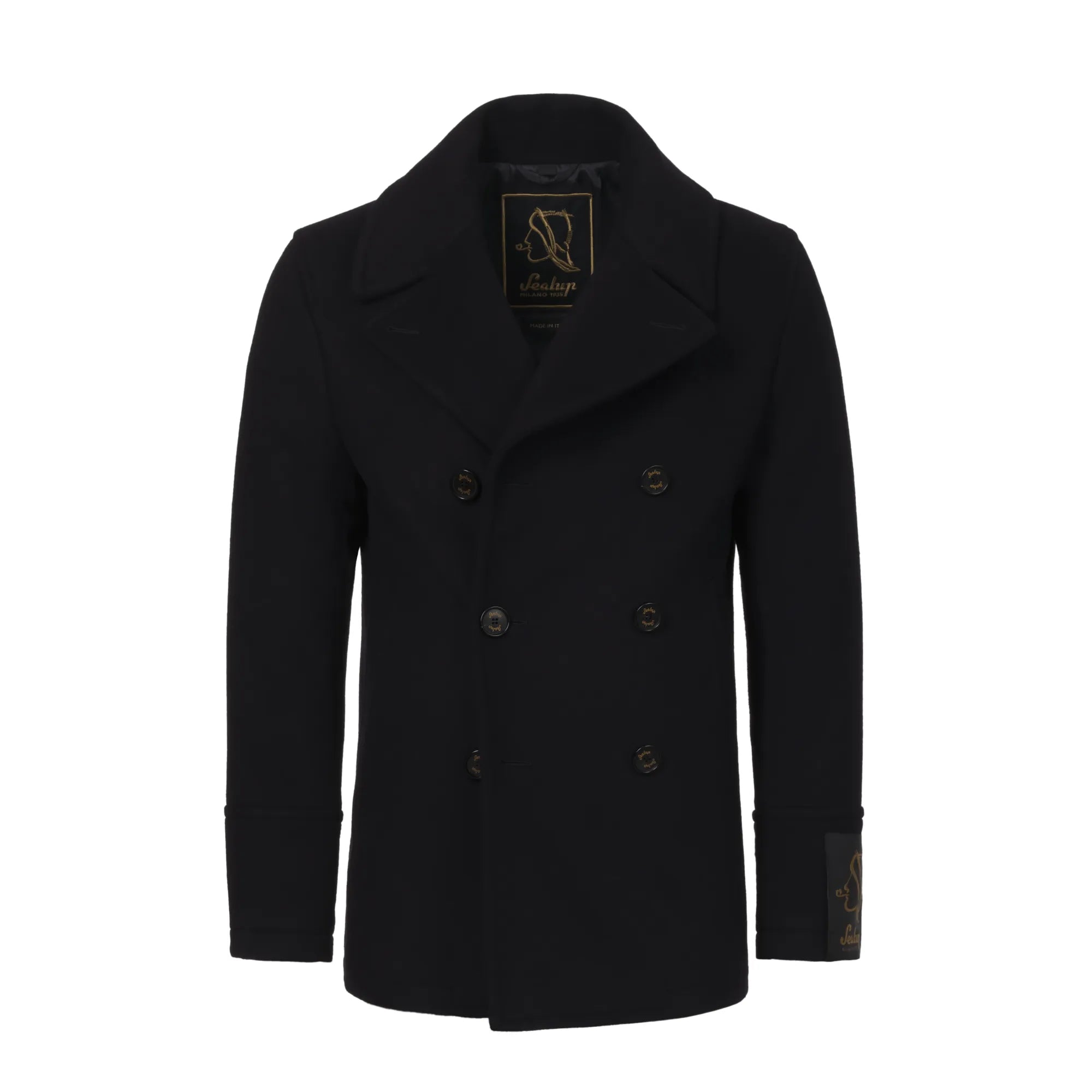 Sealup Wool and Cashmere Short Peacoat in Navy Blue | SARTALE