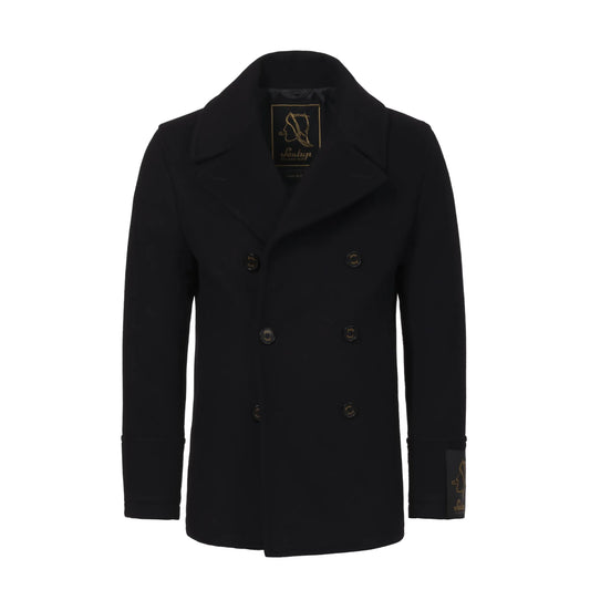 Wool and Cashmere Short Peacoat in Navy Blue