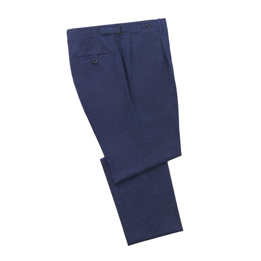 Rota Slim-Fit Pleated Wool, Silk and Linen-Blend Trousers with Buckle Waist Adjusters in Blue - SARTALE