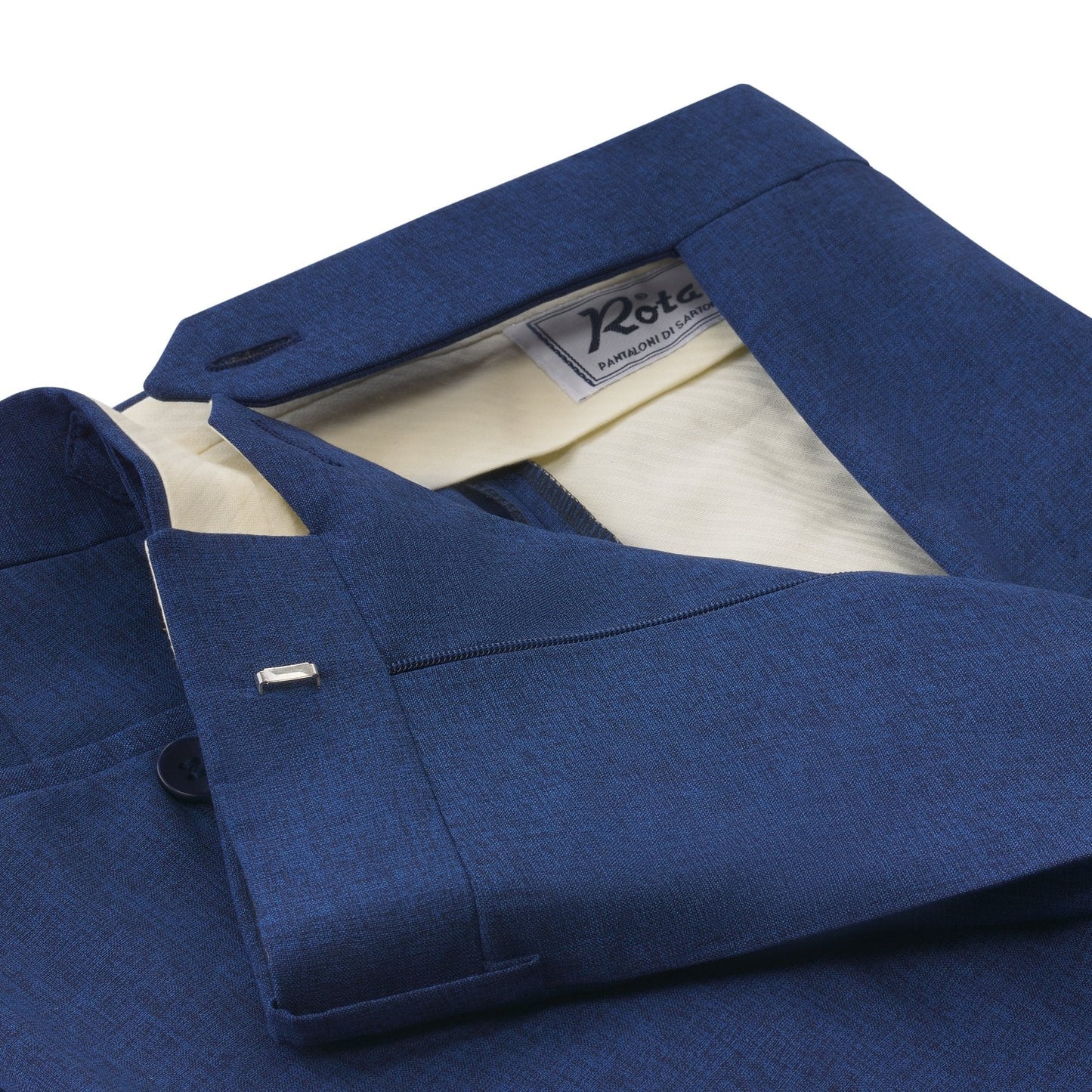 Rota Slim-Fit Pleated Wool and Silk-Blend Blue Trousers with Buckle Waist Adjusters - SARTALE