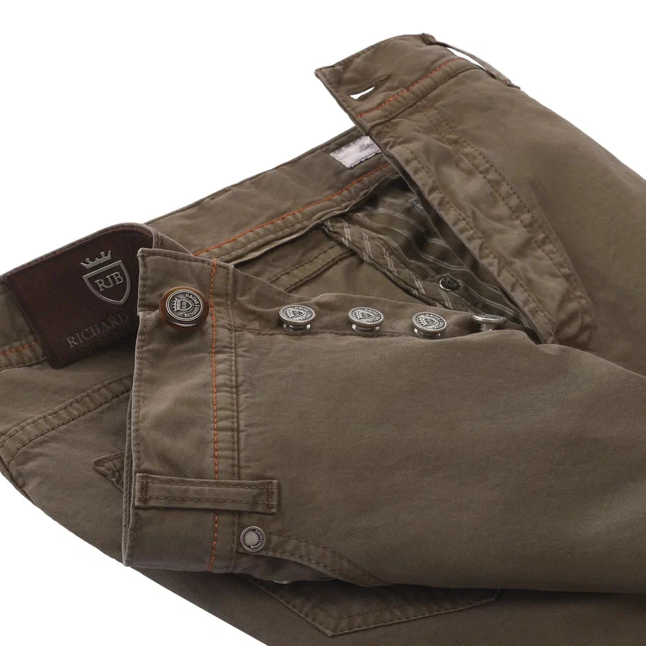 Slim-Fit Stretch-Cotton 5 Pocket Trousers in Khaki